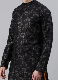 Black Foil Print Kurta Pyjama Set Festive Wear