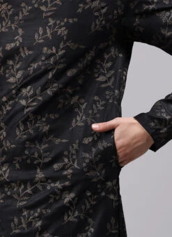 Black Foil Print Kurta Pyjama Set Festive Wear -C Bazaar Shop Customized Black Foil Print Kurta Pyjama Set KPBS01908671 rrc1