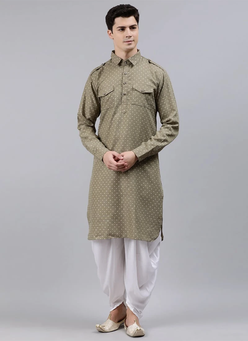 Grey Foil Print Pathani Set Party Wear 2 Grey Foil Print Pathani Set Party Wear - Image 2