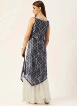 Dark Blue And Off White Kurta Gharara Set Festive Wear -C Bazaar Shop Dark Blue And Off White Kurta Gharara Set KSBS02110867 b