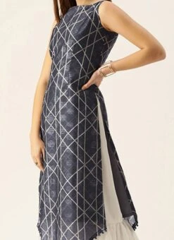 Dark Blue And Off White Kurta Gharara Set Festive Wear