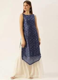 Dark Blue And Off White Kurta Gharara Set After Six Wear -C Bazaar Shop Dark Blue And Off White Kurta Gharara Set KSBS02110868 u 1