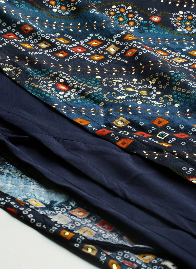 Dark Blue Printed Angarkha Gown Festive Wear 8 Dark Blue Printed Angarkha Gown Festive Wear - Image 8