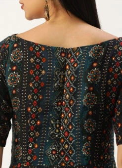 Dark Blue Printed Handkerchief Style Dress Festive Wear -C Bazaar Shop Dark Blue Printed Handkerchief Style Dress DRBS02110944 rrc3