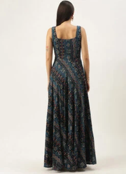 Dark Blue Printed Strap Neck Dress After Six Wear -C Bazaar Shop Dark Blue Printed Strap Neck Dress DRBS02109708 b