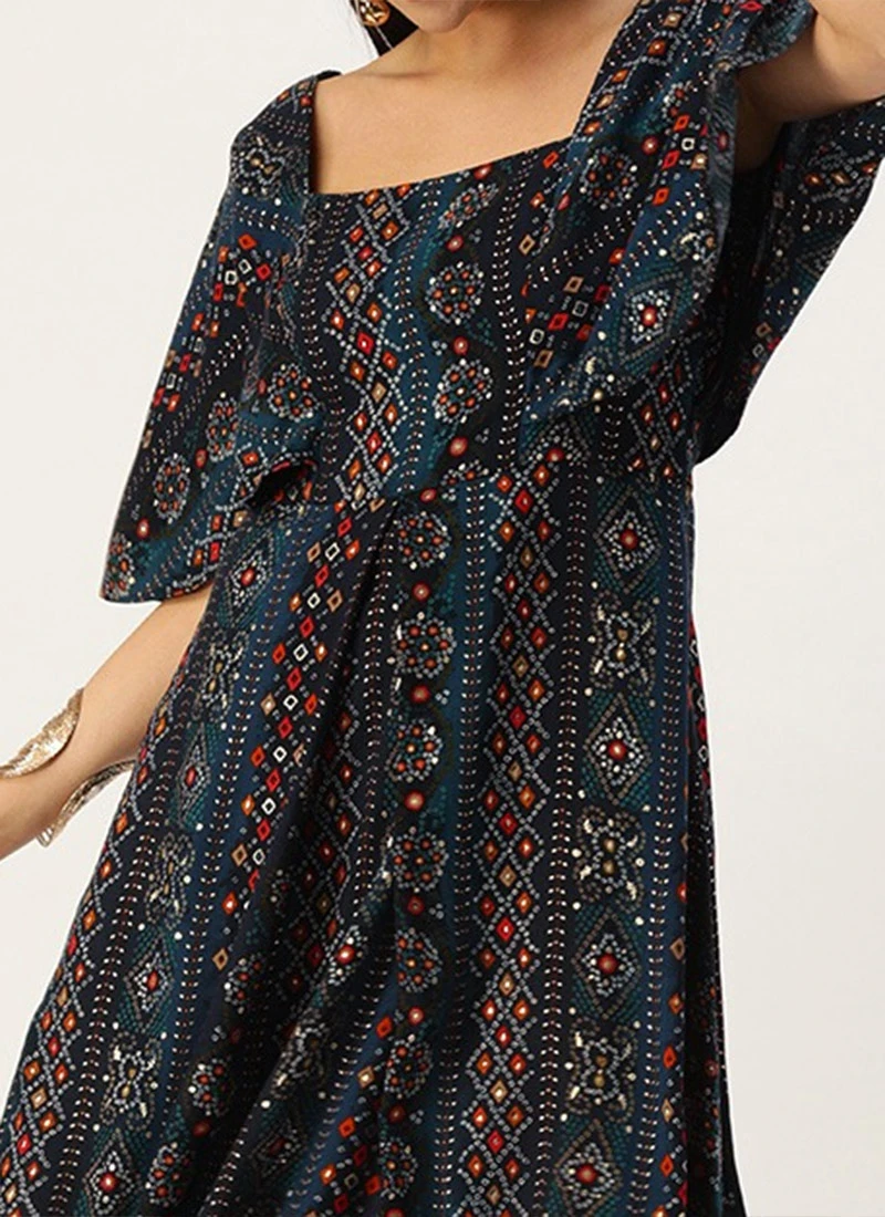 Dark Blue Printed Viscose Dress After Six Wear 1 Dark Blue Printed Viscose Dress After Six Wear