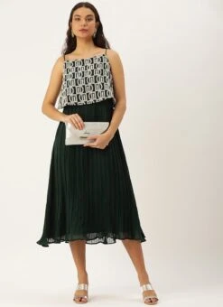 Dark Green Embroidered Georgette Dress After Six Wear -C Bazaar Shop Dark Green Embroidered Georgette Dress DRBS02210919 u 1