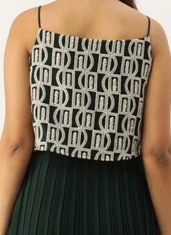 Dark Green Embroidered Georgette Dress Festive Wear After Six Wear -C Bazaar Shop Dark Green Embroidered Georgette Dress DRBS02210919 rrc2