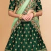 Dark Green Satin Embroidered A Line Lehenga Party Wear