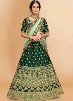 Dark Green Satin Embroidered A Line Lehenga Party Wear 6 Dark Green Satin Embroidered A Line Lehenga Party Wear -C Bazaar Shop Dark Green Satin Embroidered A Line Lehenga GHSYERK39 u