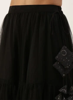 Dupatta From Dark Grey Georgette Sequins Embroidered N Black Net Lehenga After Six Wear -C Bazaar Shop Dark Grey Georgette Sequins Embroidered N Black Net Lehenga GHBS02210991 rrc2