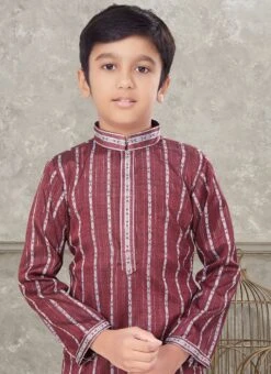 Dark Maroon Blended Cotton Kids Boys Kurta Pyjama Party Wear 5 Dark Maroon Blended Cotton Kids Boys Kurta Pyjama Party Wear -C Bazaar Shop Dark Maroon Blended Cotton Kids Boys Kurta Pyjama KDBMSGR769 b