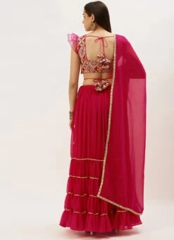 Dark Pink Embroidered Georgette Lehenga Festive Wear -C Bazaar Shop Dark Pink Embroidered Georgette Lehenga GHBS02211043 b 1
