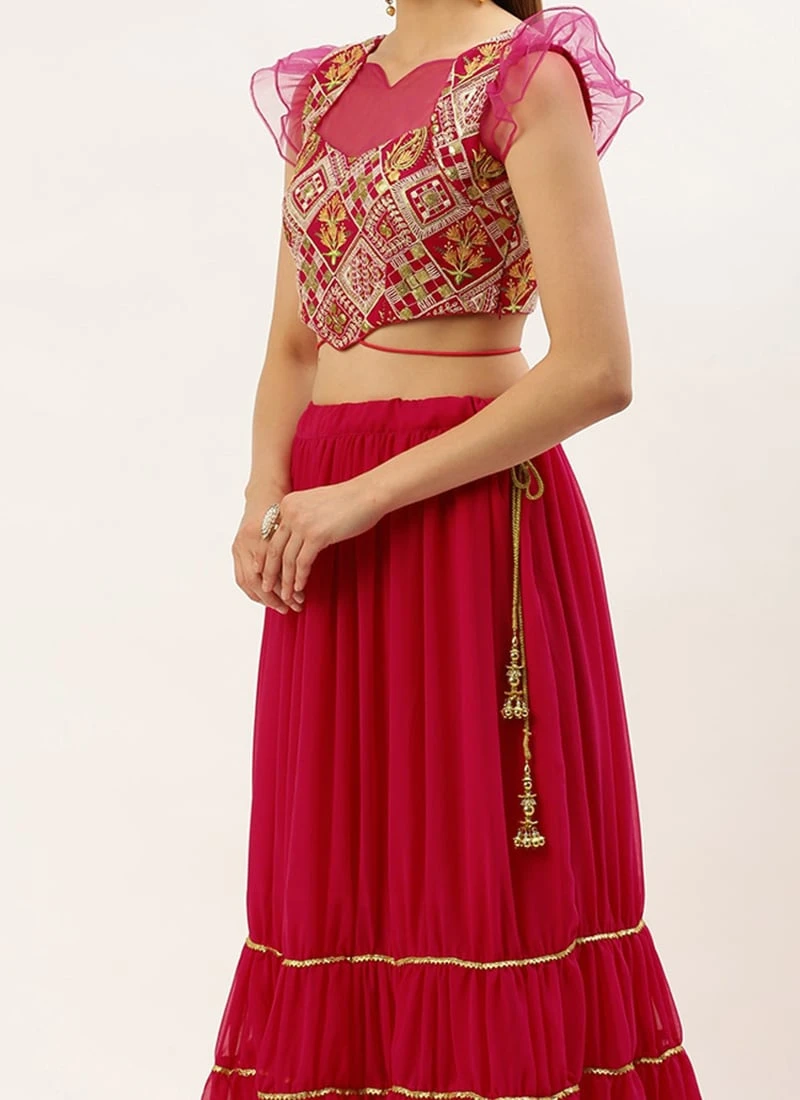 Skirt From Dark Pink Embroidered Georgette Lehenga After Six Wear 1 Skirt From Dark Pink Embroidered Georgette Lehenga After Six Wear