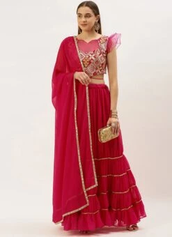 Dark Pink Embroidered Georgette Lehenga Festive Wear -C Bazaar Shop Dark Pink Embroidered Georgette Lehenga GHBS02211043 u 1