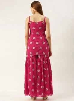 Top From Dark Pink Georgette Embroidered Gharara Set After Six Wear -C Bazaar Shop Dark Pink Georgette Embroidered Gharara Set IWBS02301145 b