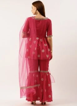 Top From Dark Pink Georgette Embroidered Gharara Suit Set After Six Wear -C Bazaar Shop Dark Pink Georgette Embroidered Gharara Suit Set SLBS02212480 b 2