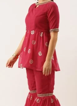 Bottom From Dark Pink Georgette Embroidered Gharara Suit Set After Six Wear