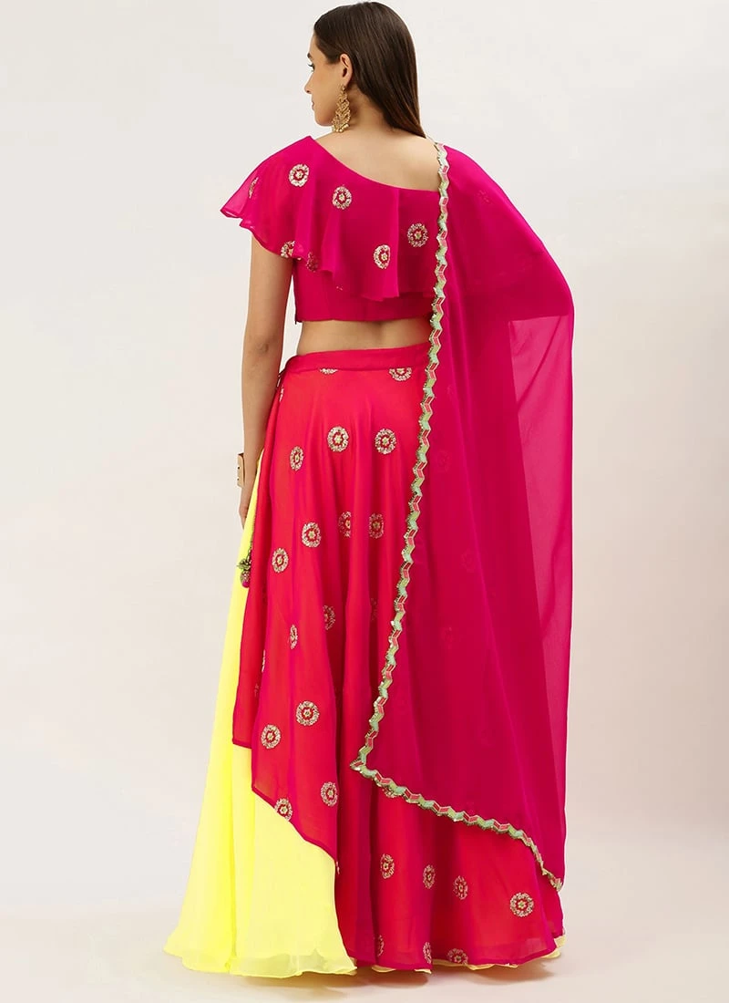 Dark Pink Georgette Embroidered Lehenga Set Wedding Wear 4 Dark Pink Georgette Embroidered Lehenga Set Wedding Wear - Image 4