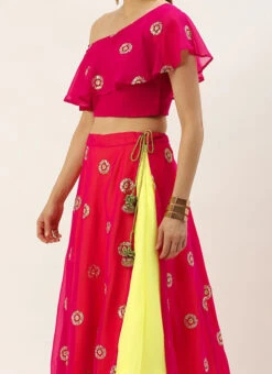 Dark Pink Georgette Embroidered Lehenga Set Wedding Wear