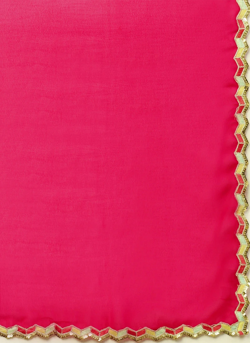 Dark Pink Georgette Embroidered Lehenga Set Wedding Wear 7 Dark Pink Georgette Embroidered Lehenga Set Wedding Wear - Image 7