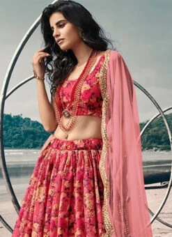 Dark Pink Organza Digital Print Umbrella Lehenga Party Wear -C Bazaar Shop Dark Pink Organza Digital Print Umbrella Lehenga GHSAK41595305 b