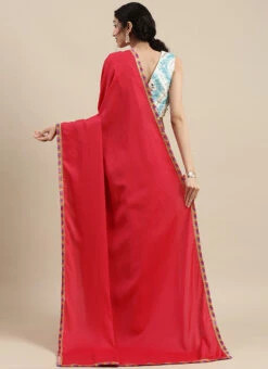 Dark Pink Saree N Embroidered Blouse Festive Wear -C Bazaar Shop Dark Pink Saree N Embroidered Blouse SABS02110003 b
