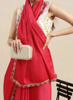 Dark Pink Saree N Embroidered Blouse Festive Wear