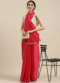 Dark Pink Saree N Embroidered Blouse Festive Wear -C Bazaar Shop Dark Pink Saree N Embroidered Blouse SABS02110003 u