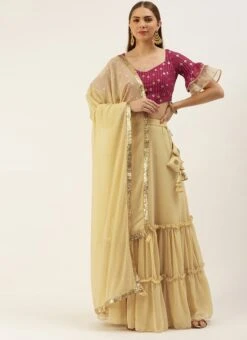 Dark Pink Sequins Embroidered N Beige Georgette Lehenga Festive Wear -C Bazaar Shop Dark Pink Sequins Embroidered N Beige Georgette Lehenga GHBS02211086 u