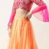 Dupatta From Dark Pink Sequins Tiered Style Lehenga Set After Six Wear