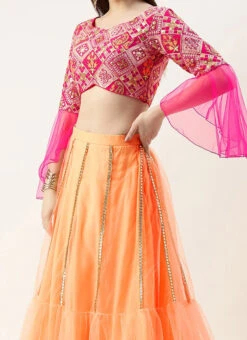 Dupatta From Dark Pink Sequins Tiered Style Lehenga Set After Six Wear