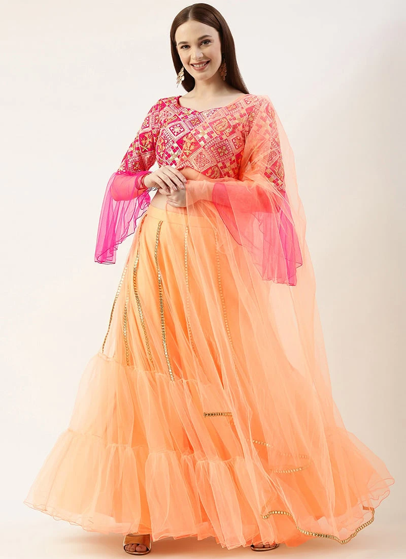 Dupatta From Dark Pink Sequins Tiered Style Lehenga Set After Six Wear 3 Dupatta From Dark Pink Sequins Tiered Style Lehenga Set After Six Wear - Image 3