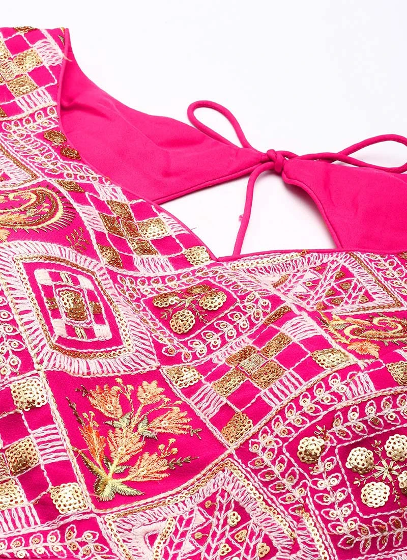 Dupatta From Dark Pink Sequins Tiered Style Lehenga Set After Six Wear 5 Dupatta From Dark Pink Sequins Tiered Style Lehenga Set After Six Wear - Image 5