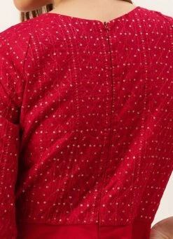 Dark Red Georgette Embroidered Layered Gown Party Wear -C Bazaar Shop Dark Red Georgette Embroidered Layered Gown IWBS02210984 rrc2