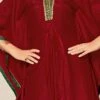 Wine Dola Silk Embroidered Kaftan Work Wear