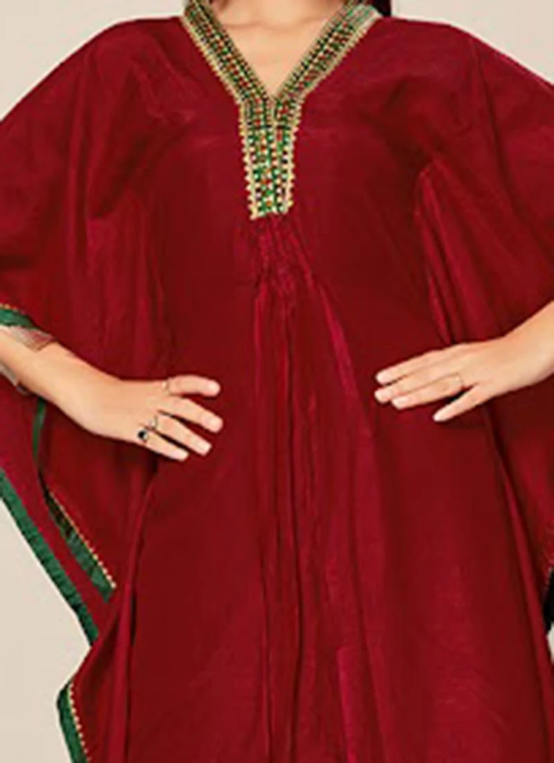 Wine Dola Silk Embroidered Kaftan Work Wear 1 Wine Dola Silk Embroidered Kaftan Work Wear