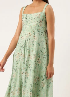 Digital Printed Green Muslin Maxi Dress Party Wear