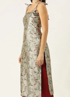 Digital Printed Kurta N Red Chanderi Pants Festive Wear