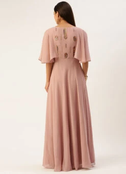 Dusty Pink Georgette Embroidered Dress Festive Wear -C Bazaar Shop Dusty Pink Georgette Embroidered Dress DRBS02211183 b
