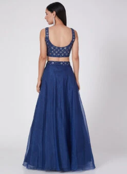 Electric Blue Organza Embroidered Umbrella Lehenga Party Wear -C Bazaar Shop Electric Blue Organza Embroidered Umbrella Lehenga GHDSVLC141 b