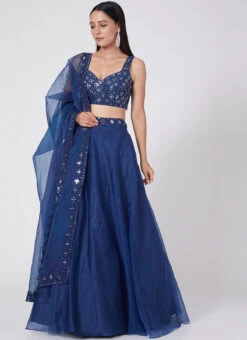 Electric Blue Organza Embroidered Umbrella Lehenga Party Wear -C Bazaar Shop Electric Blue Organza Embroidered Umbrella Lehenga GHDSVLC141 u