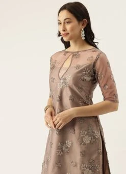 Embroidered Grey Boat Neck Kurti Festive Wear -C Bazaar Shop Embroidered Grey Boat Neck Kurti KRBS02307698 b