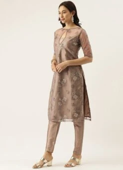 Embroidered Grey Boat Neck Kurti Festive Wear -C Bazaar Shop Embroidered Grey Boat Neck Kurti KRBS02307698 u