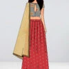 Embroidered Grey N Peach Box Pleat Lehenga Set Festive Wear