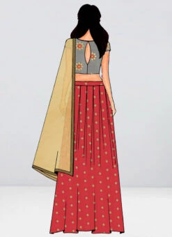 Embroidered Grey N Peach Box Pleat Lehenga Set Festive Wear