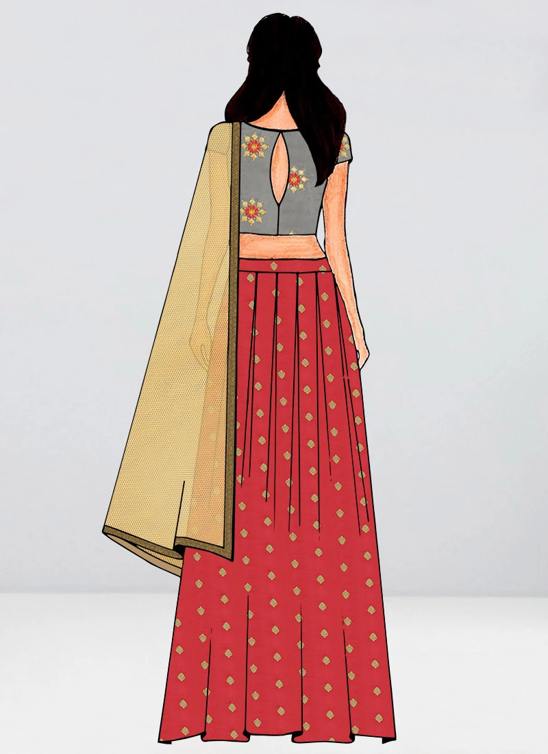 Embroidered Grey N Peach Box Pleat Lehenga Set Festive Wear 1 Embroidered Grey N Peach Box Pleat Lehenga Set Festive Wear