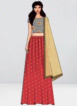 Embroidered Grey N Peach Box Pleat Lehenga Set Festive Wear 6 Embroidered Grey N Peach Box Pleat Lehenga Set Festive Wear -C Bazaar Shop Embroidered Grey N Peach Box Pleat Lehenga Set GHBS01910382 u