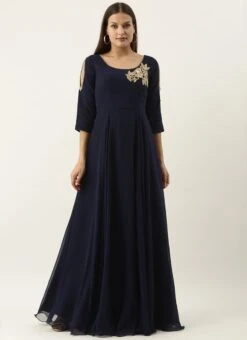 Embroidered Navy Blue Georgette Gown Festive Wear 10 Embroidered Navy Blue Georgette Gown Festive Wear -C Bazaar Shop Embroidered Navy Blue Georgette Gown IWBS02201271 u