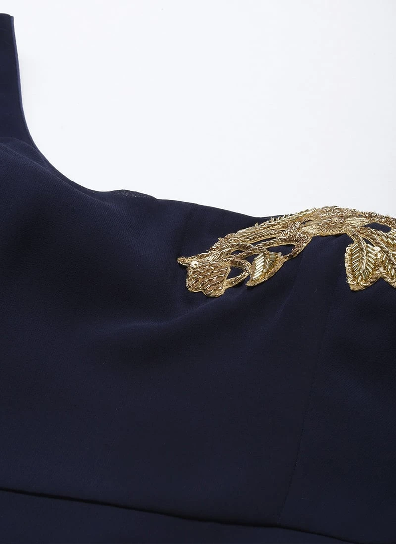 Embroidered Navy Blue Georgette Gown Festive Wear 5 Embroidered Navy Blue Georgette Gown Festive Wear - Image 5
